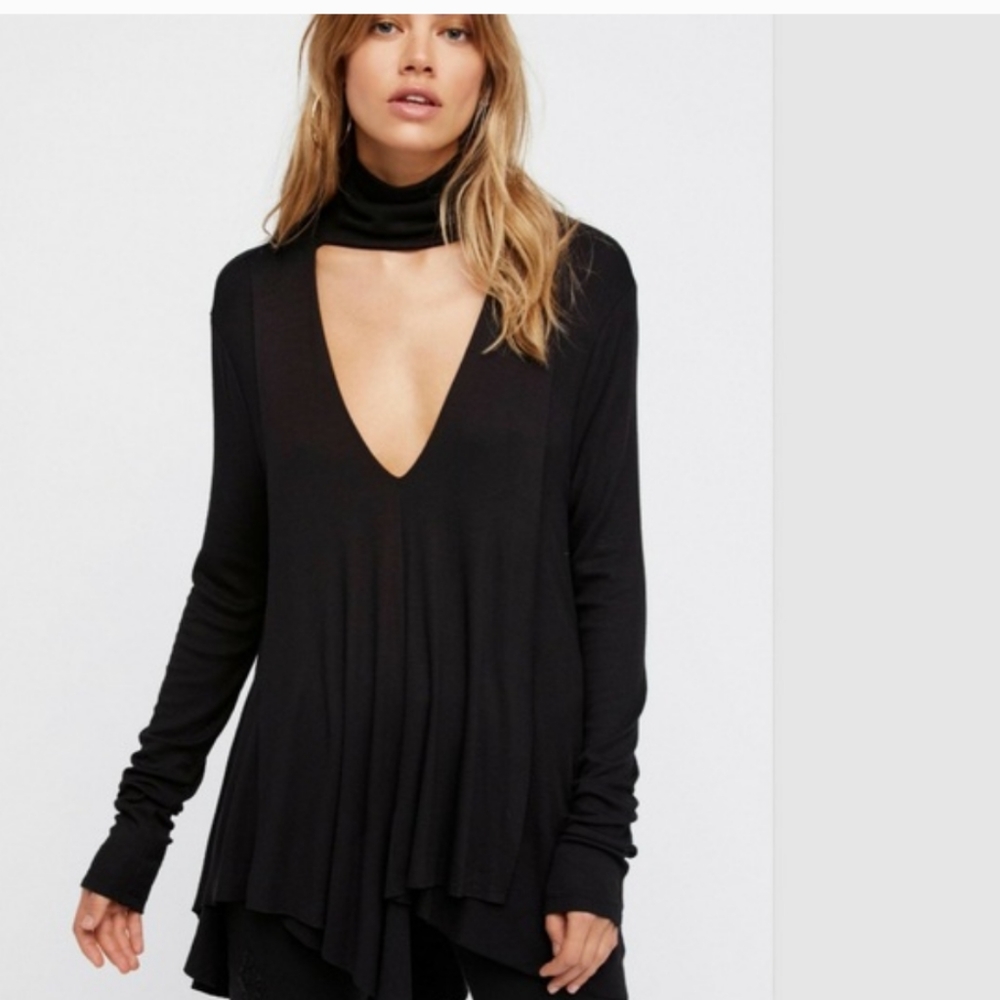 Free People Black Uptown Turtleneck Top